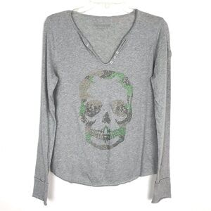 Zadig & Voltaire Lightweight Long-Sleeve Tunisien Rhinestone Skull Tee